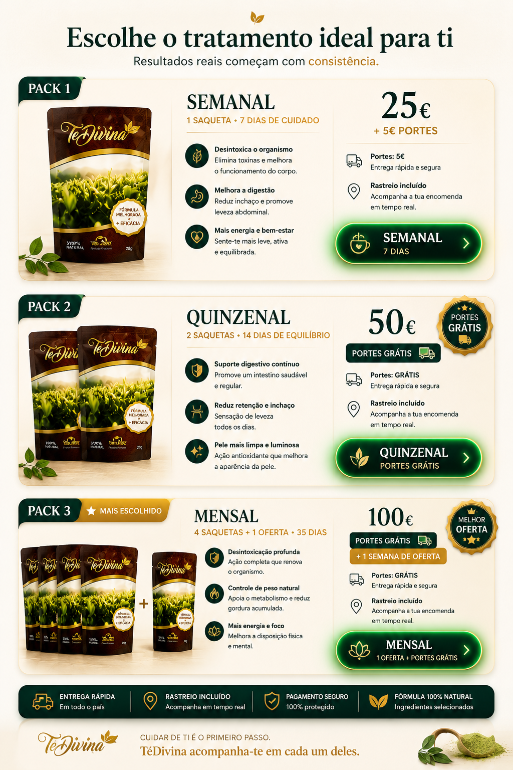 Packs TéDivina — Semanal, Quinzenal e Mensal