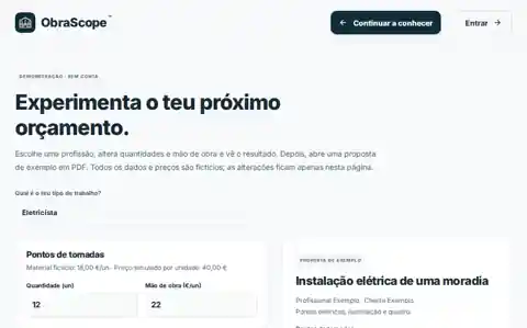 Captura real da demonstração ObraScope de orçamentação, realizada em outubro de 2026